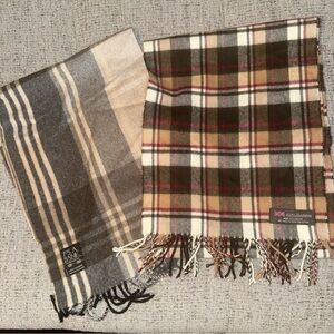 Lot of 2 100% Cashmere Scarf Made In Scotland Tan Plaid Jos A Banks